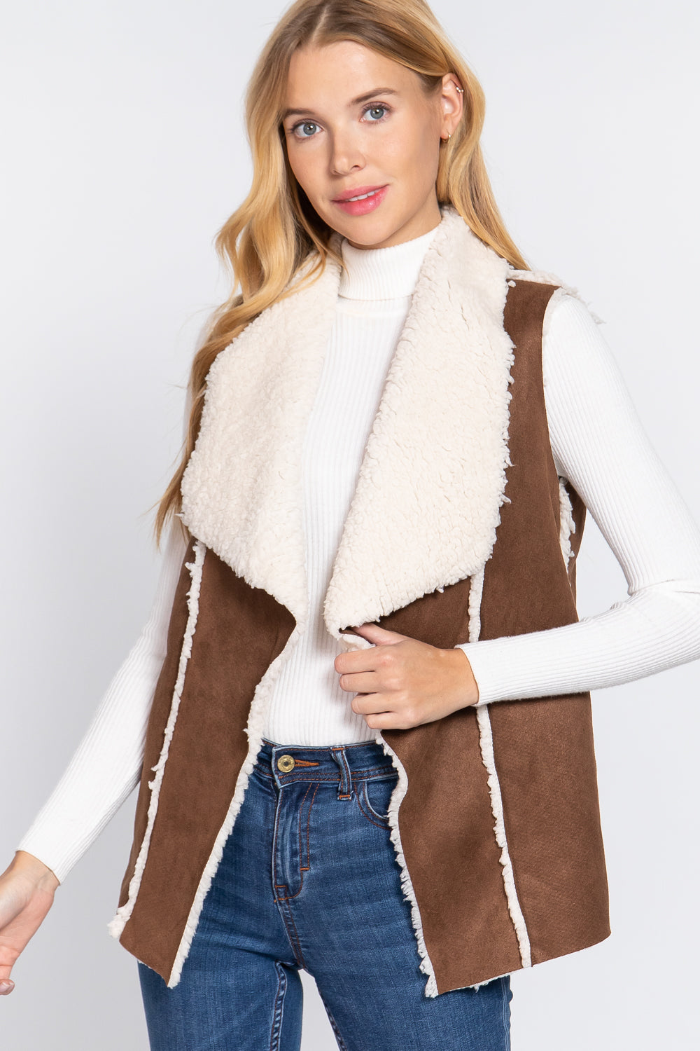 Shawl Faux Suede Fur Bonded Vest - Oh So Boujie