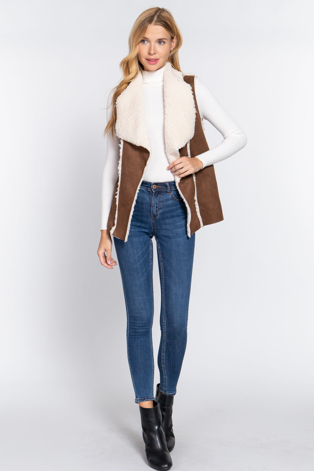 Shawl Faux Suede Fur Bonded Vest - Oh So Boujie