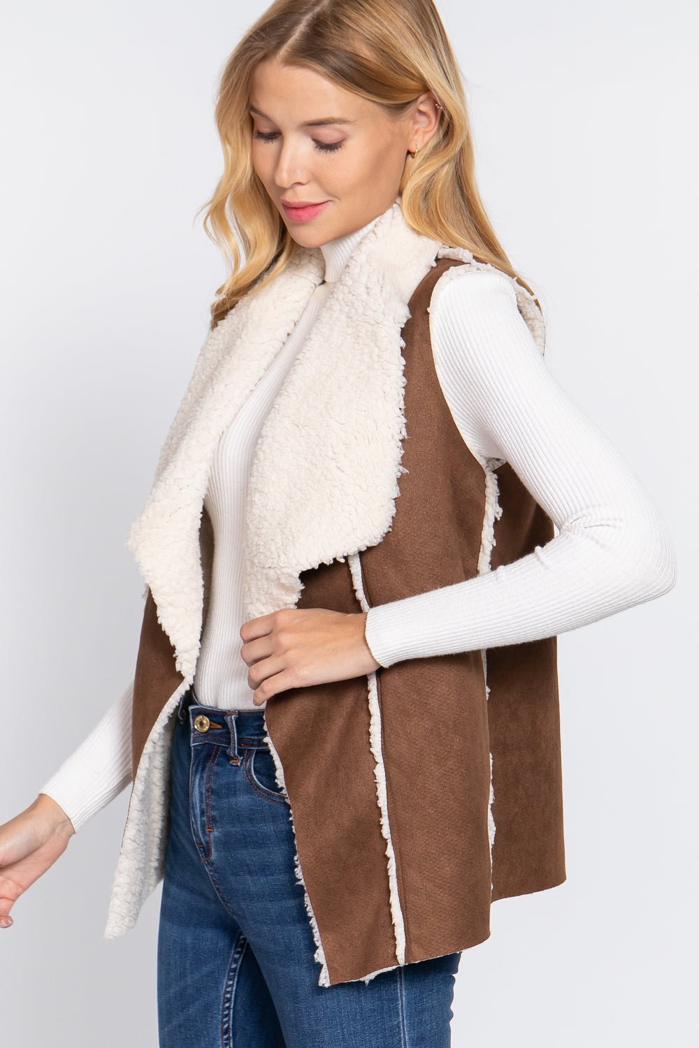 Shawl Faux Suede Fur Bonded Vest - Oh So Boujie