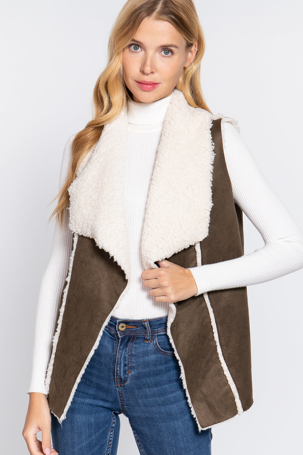 Shawl Faux Suede Fur Bonded Vest - Oh So Boujie