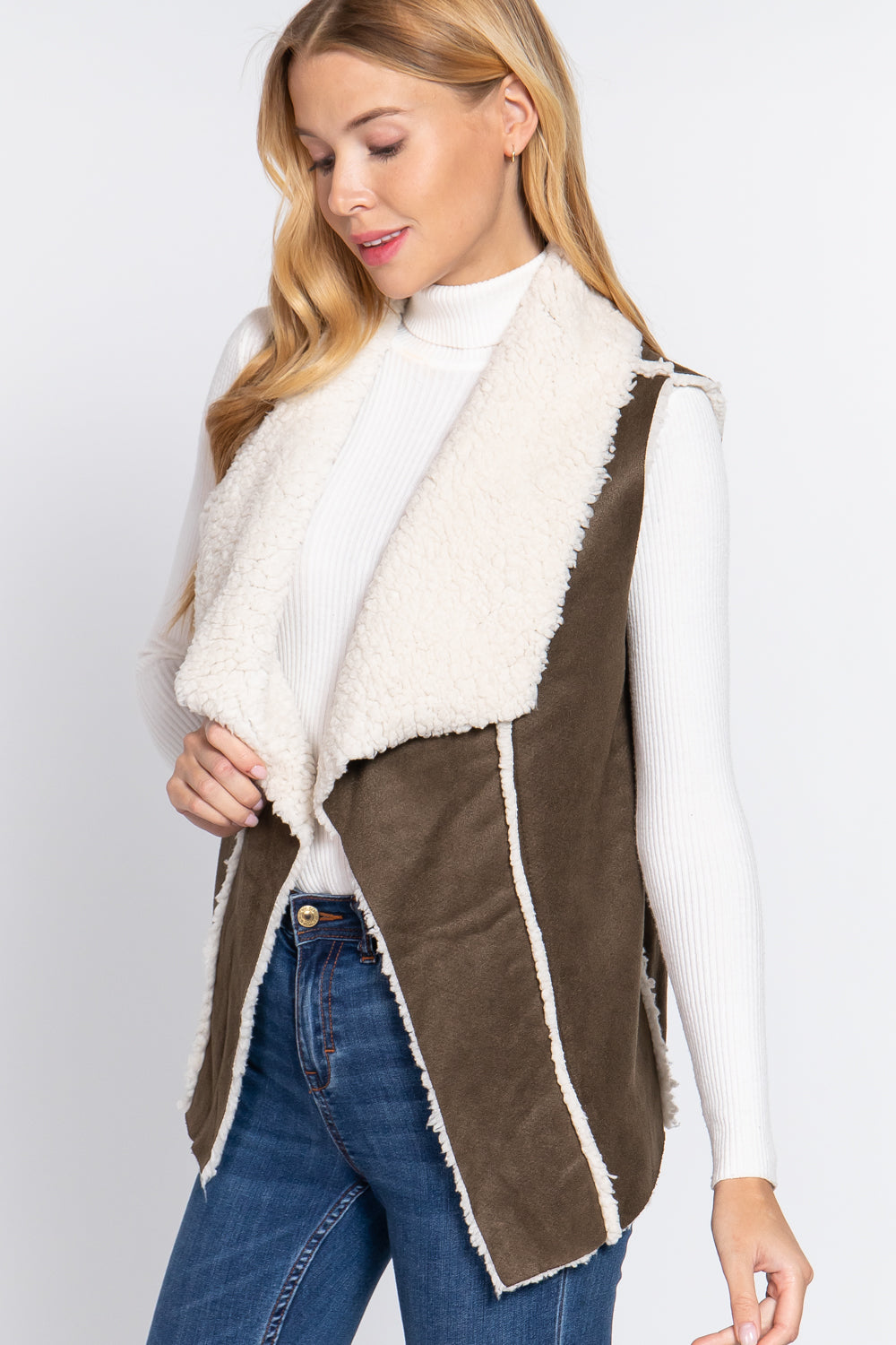 Shawl Faux Suede Fur Bonded Vest - Oh So Boujie