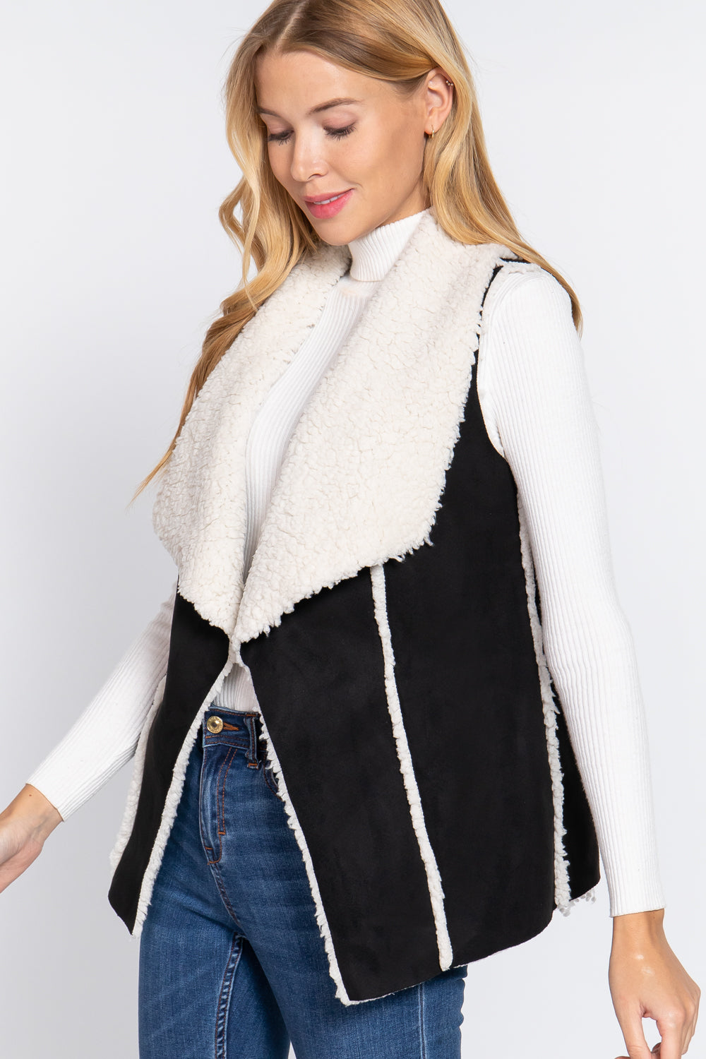 Shawl Faux Suede Fur Bonded Vest - Oh So Boujie