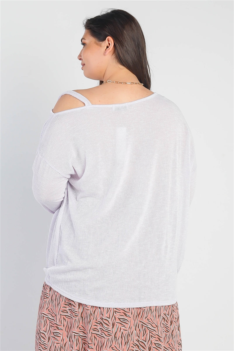 Plus Lavender Ribbed Cold Shoulder Hem Draped Detail Top - Oh So Boujie