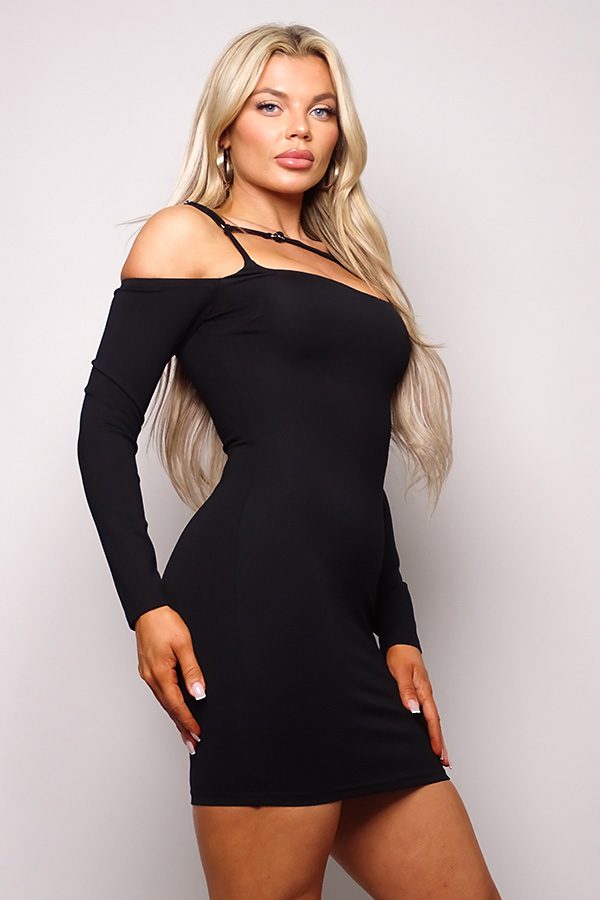 Long Sleeve Cuff Front Strap Mini Dress - Oh So Boujie