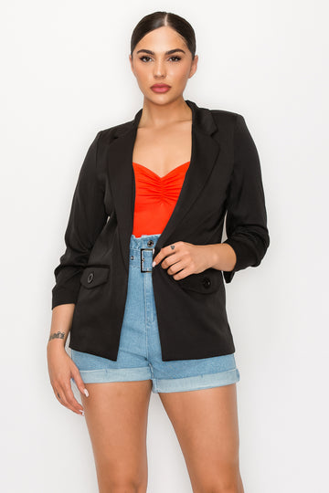 Ruched Sleeves Solid Blazer - Oh So Boujie