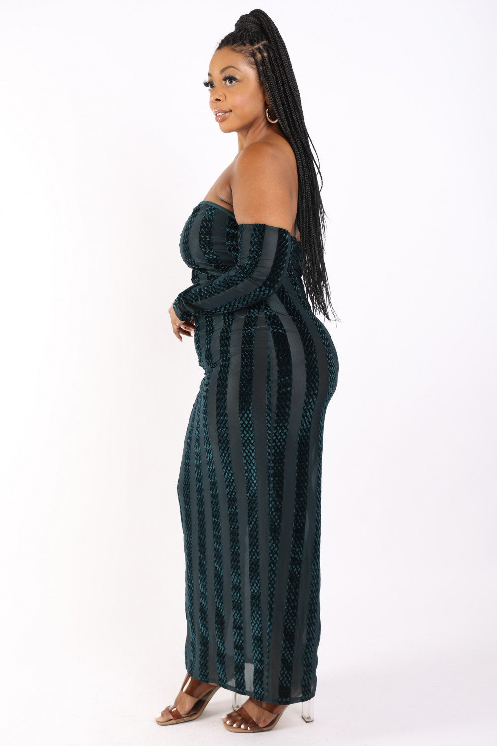 Striped Velvet Off Shoulder Dress - Oh So Boujie