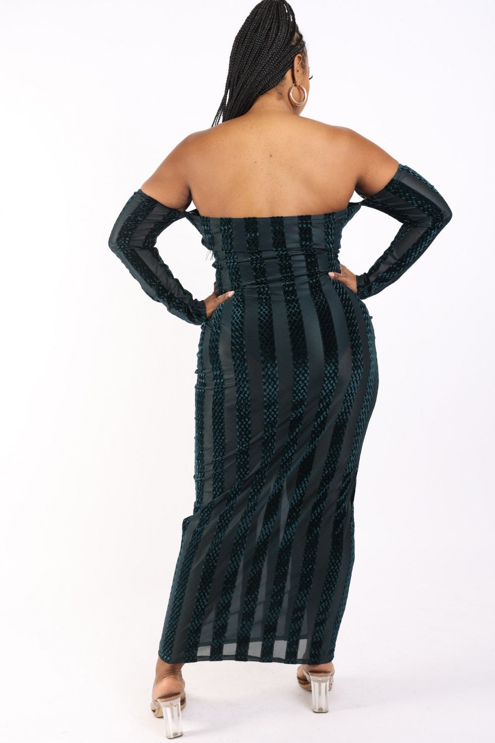 Striped Velvet Off Shoulder Dress - Oh So Boujie